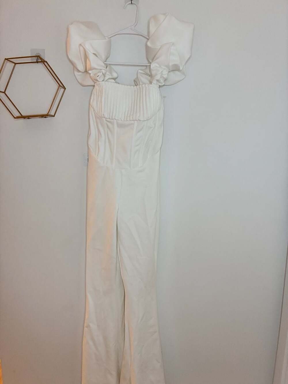Fashion Nova Dreaming In Ruffles White Corset Jumpsuit M